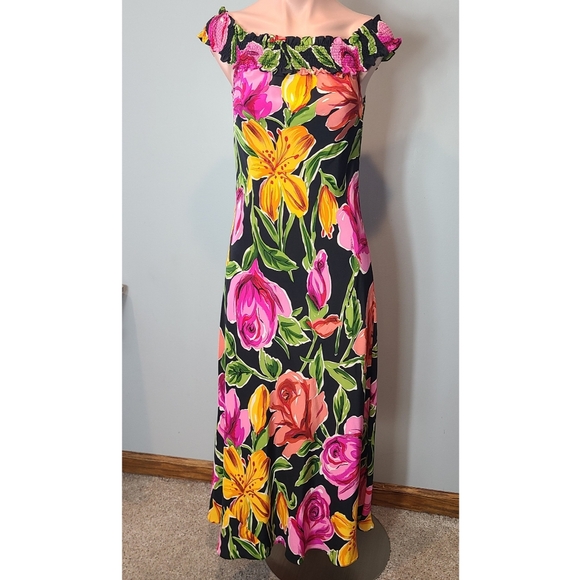 Vintage Dresses & Skirts - vintage Silk floral maxi dress Resort Wedding Guest Bias‎ Comfy Summer Size 6